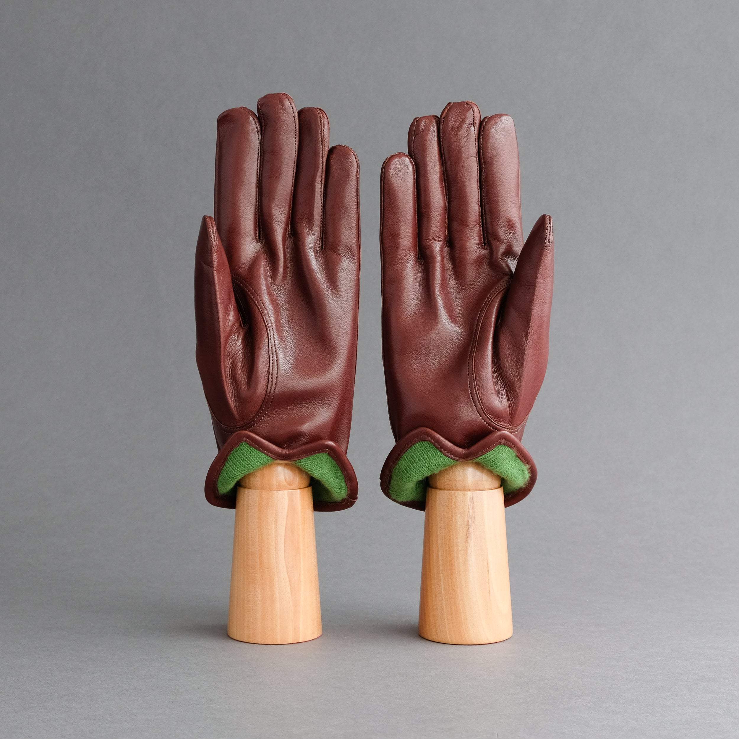 Herrenhandschuhe aus braunem/braunem Schafsnappa, gefüttert Gloves grünem Wien – mit Handschuhe TR - Riemer Thomas Handmade