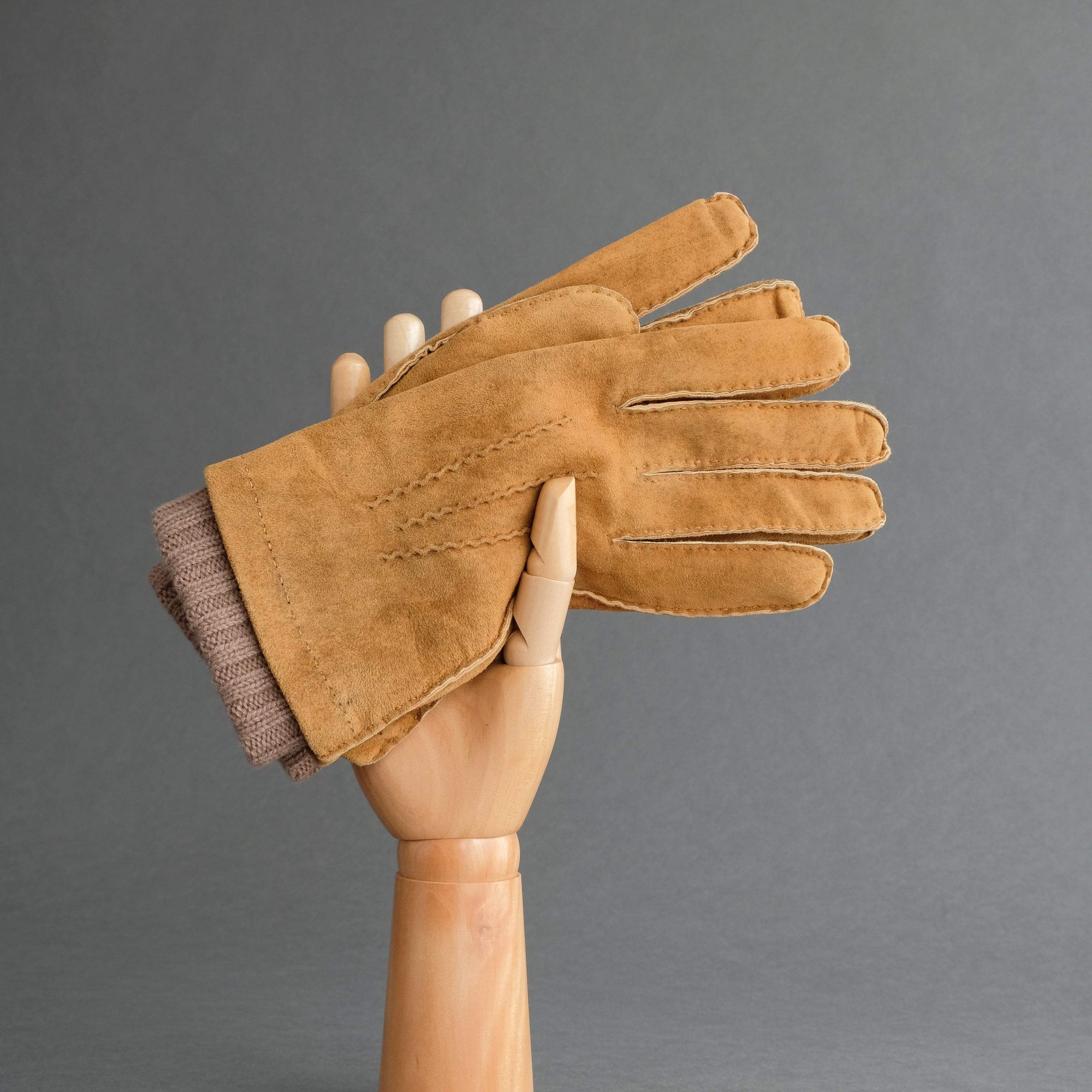 Herrenhandschuhe aus cognacfarbenem Riemer Handschuhe Kaschmi Thomas mit – Wien TR - Handmade Ziegenleder, Gloves gefüttert